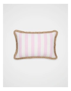 Block Stripe Fringed Cushion in Petal Pink