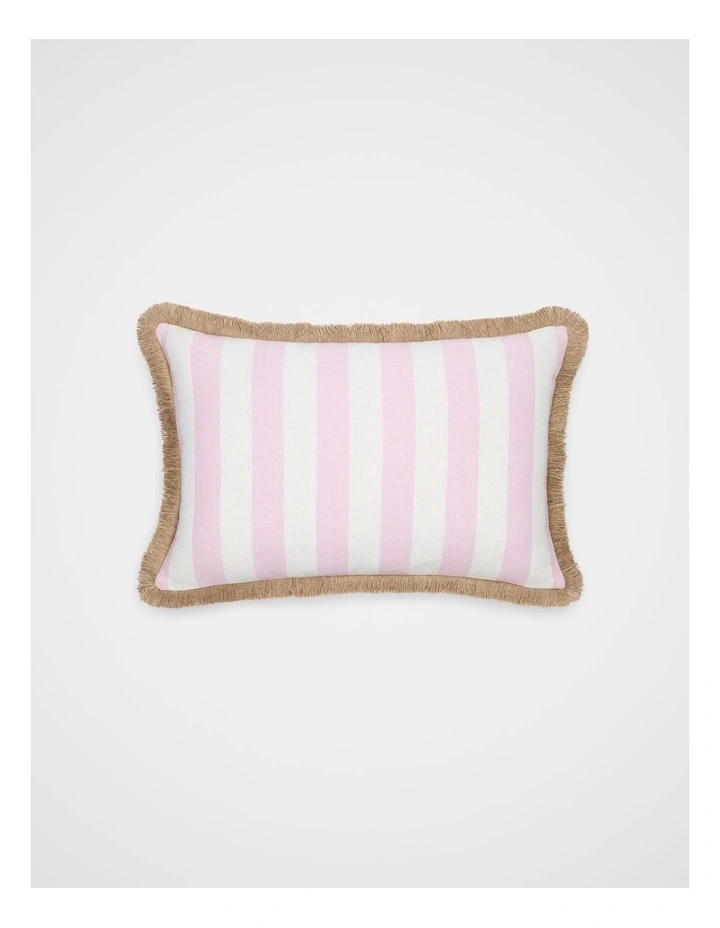 Block Stripe Fringed Cushion in Petal Pink image 1