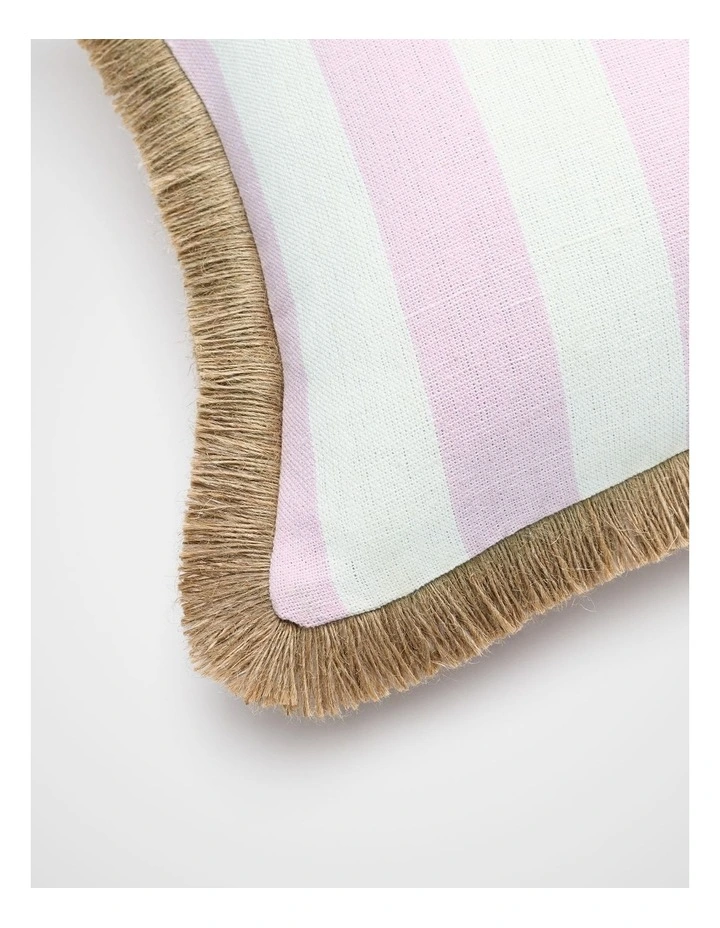 Block Stripe Fringed Cushion in Petal Pink image 2