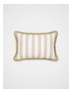 Block Stripe Fringed Cushion in Warm Sand