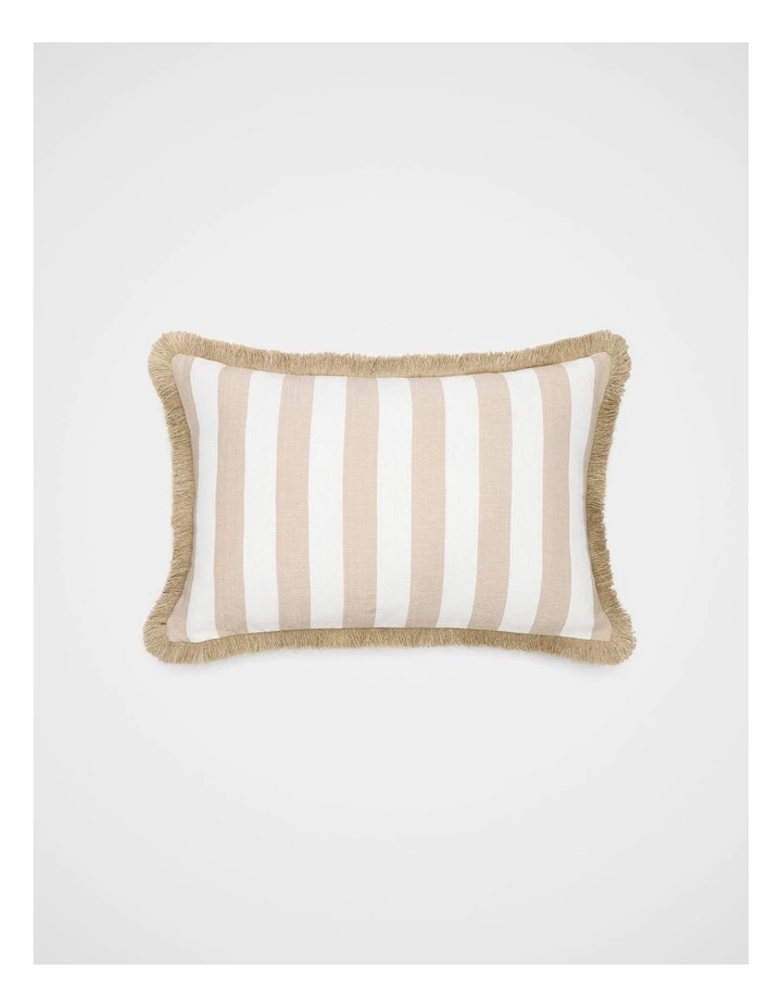 Block Stripe Fringed Cushion in Warm Sand image 1