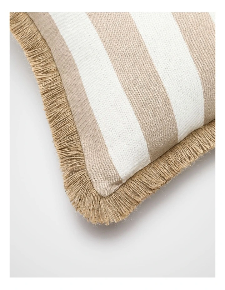 Block Stripe Fringed Cushion in Warm Sand image 2