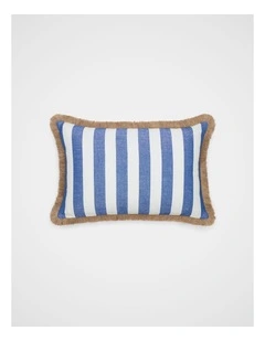 Block Stripe Fringed Cushion in Sapphire