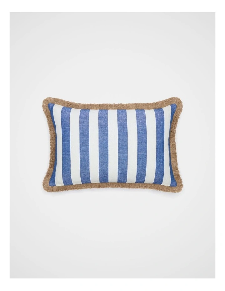 Block Stripe Fringed Cushion in Sapphire image 1