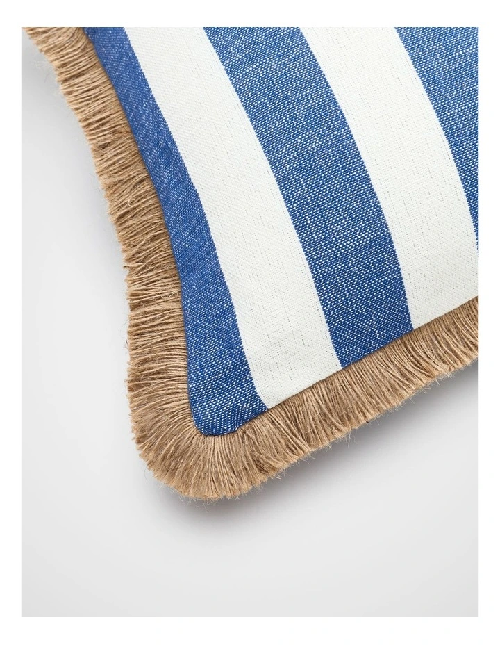 Block Stripe Fringed Cushion in Sapphire image 2
