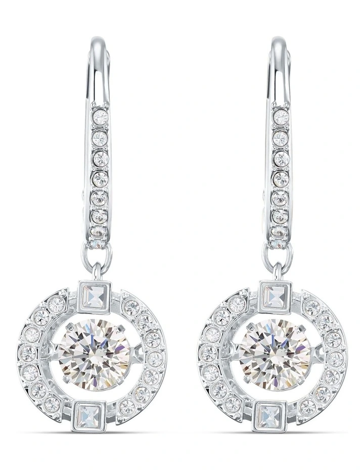 Sparkling Dance Drop Earrings Round Cut Rhodium Plated in White image 1