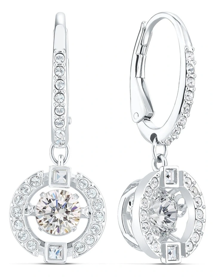 Sparkling Dance Drop Earrings Round Cut Rhodium Plated in White image 2
