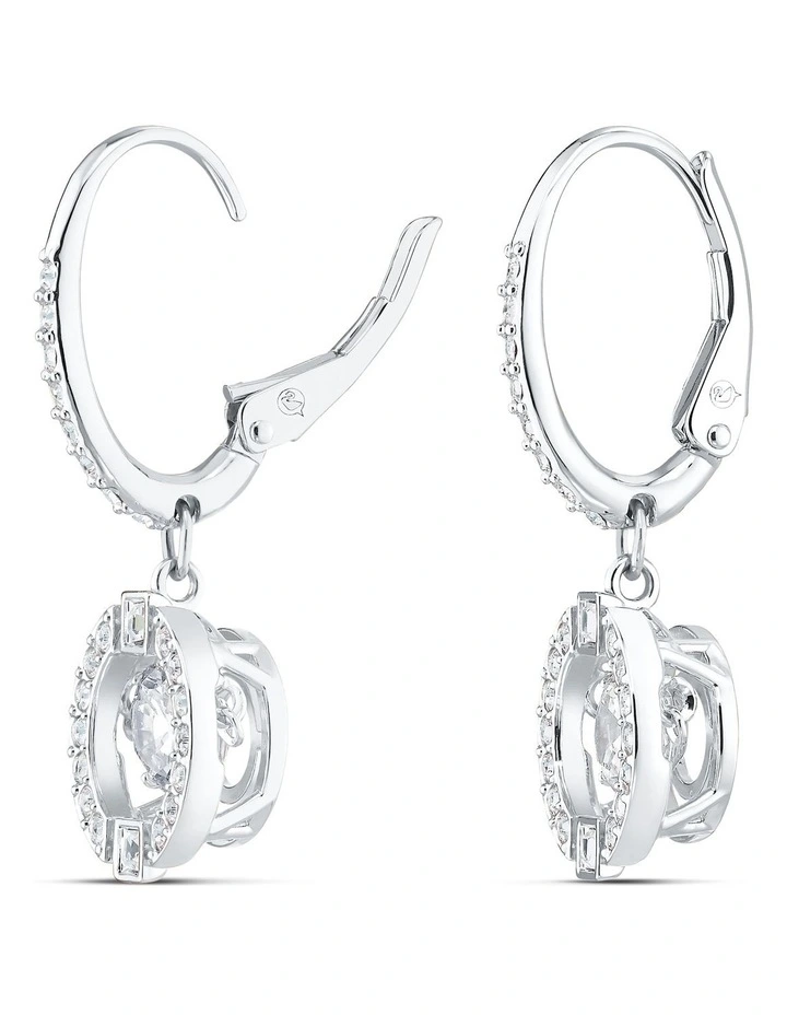 Sparkling Dance Drop Earrings Round Cut Rhodium Plated in White image 3