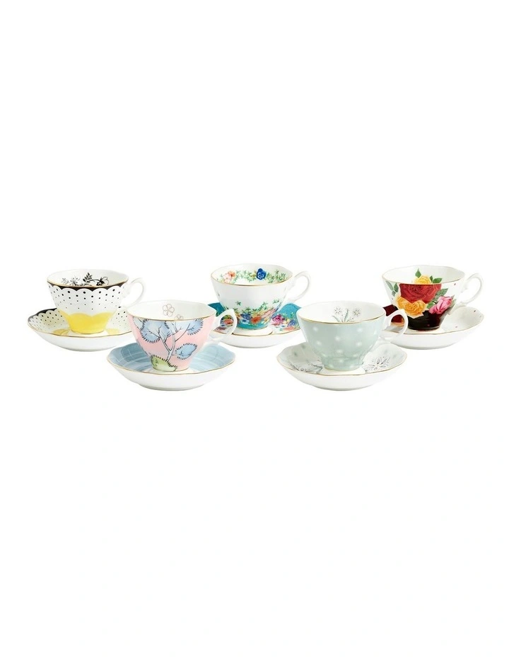 1920-1960 100 Years Teacup & Saucer Set of 5 in Multi image 1