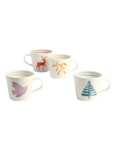 1815 Mixed Pattern Christmas Mug Set of 4 400ml in Multi