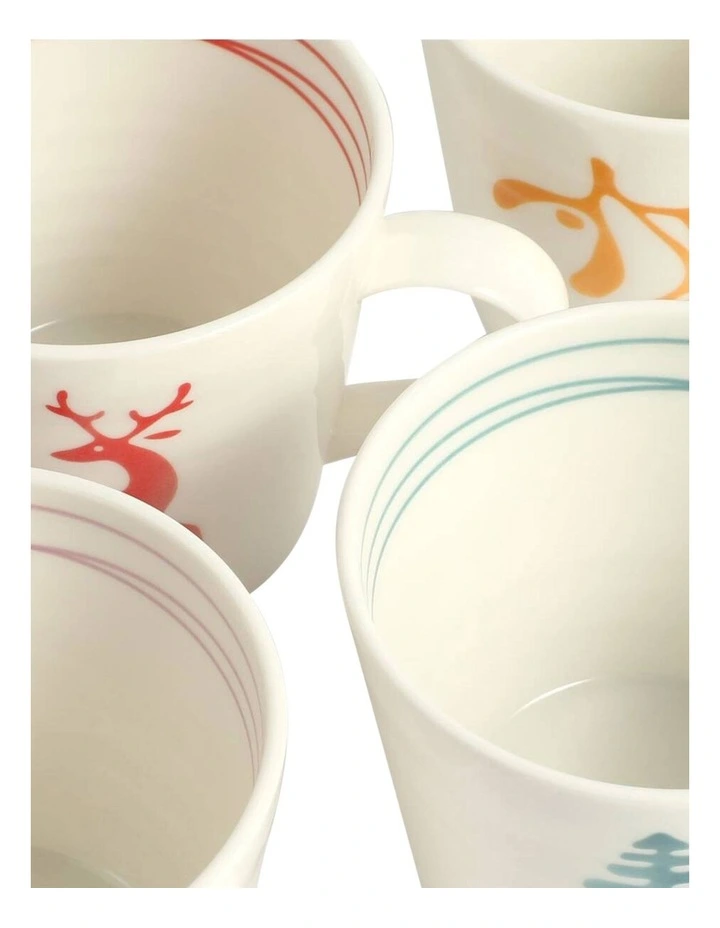 1815 Mixed Pattern Christmas Mug Set of 4 400ml in Multi image 3
