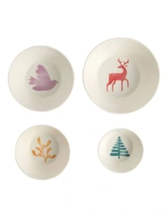 1815 Mixed Pattern Christmas Stacking Bowl Set of 4 in Multi