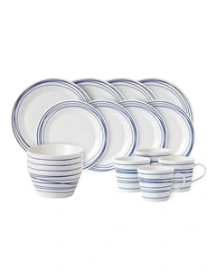 Pacific Dinnerware Set 16 Piece in Blue Lines