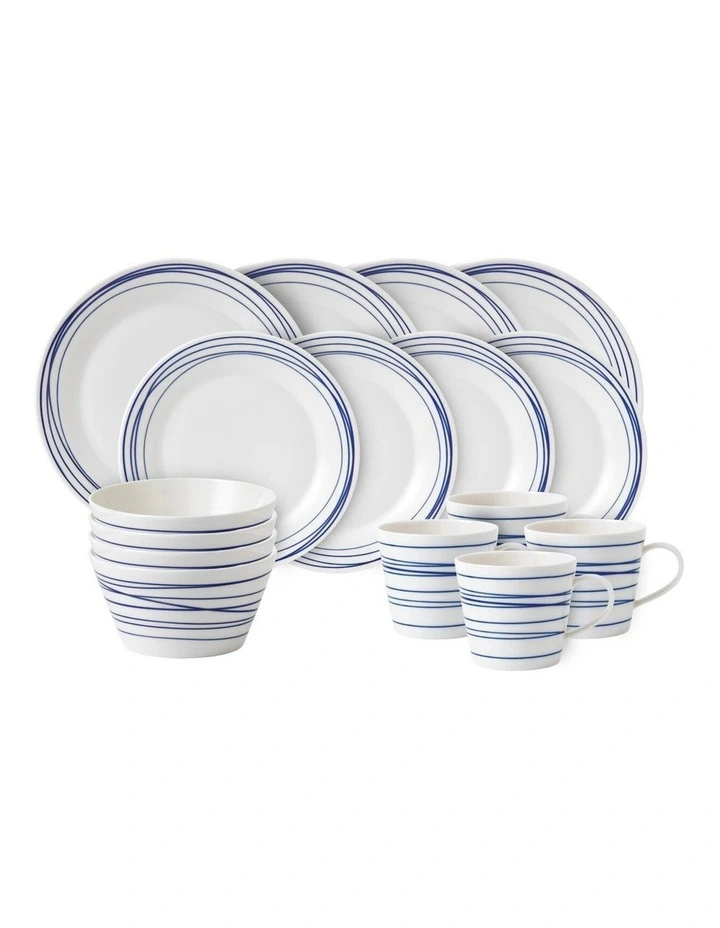 Pacific Dinnerware Set 16 Piece in Blue Lines image 1