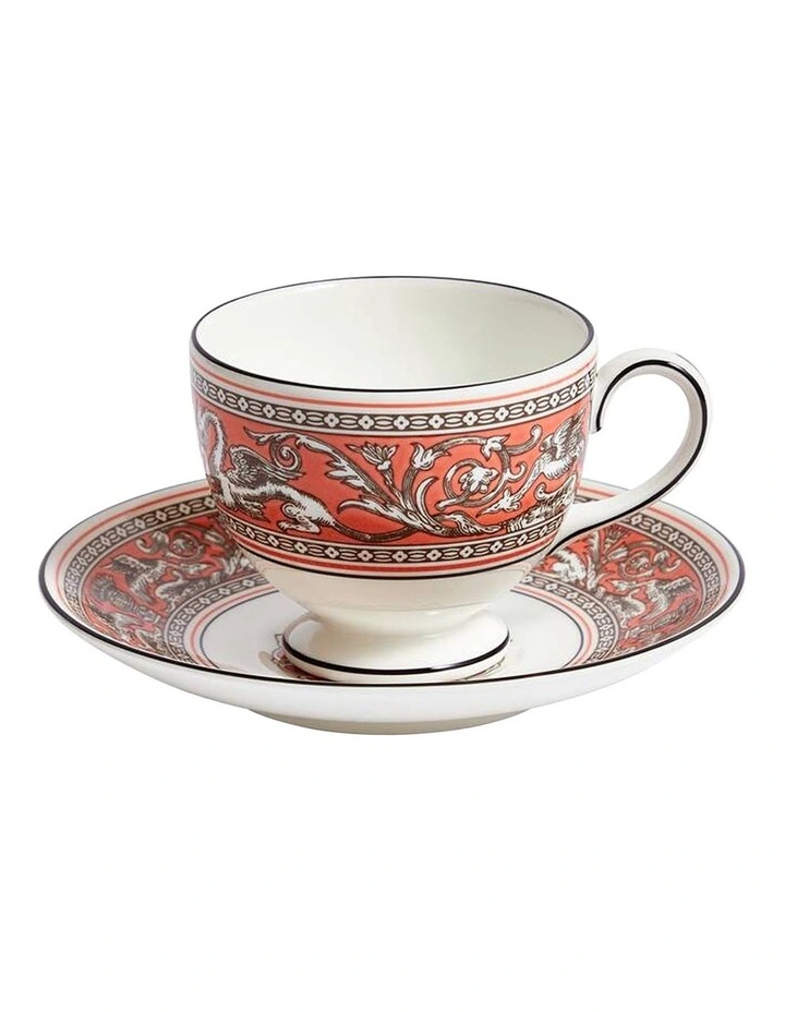 Florentine Teacup and Saucer 174ml in Salmon image 1