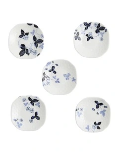 Wild Strawberry Soy Dish Set of 5 in Inky Blue