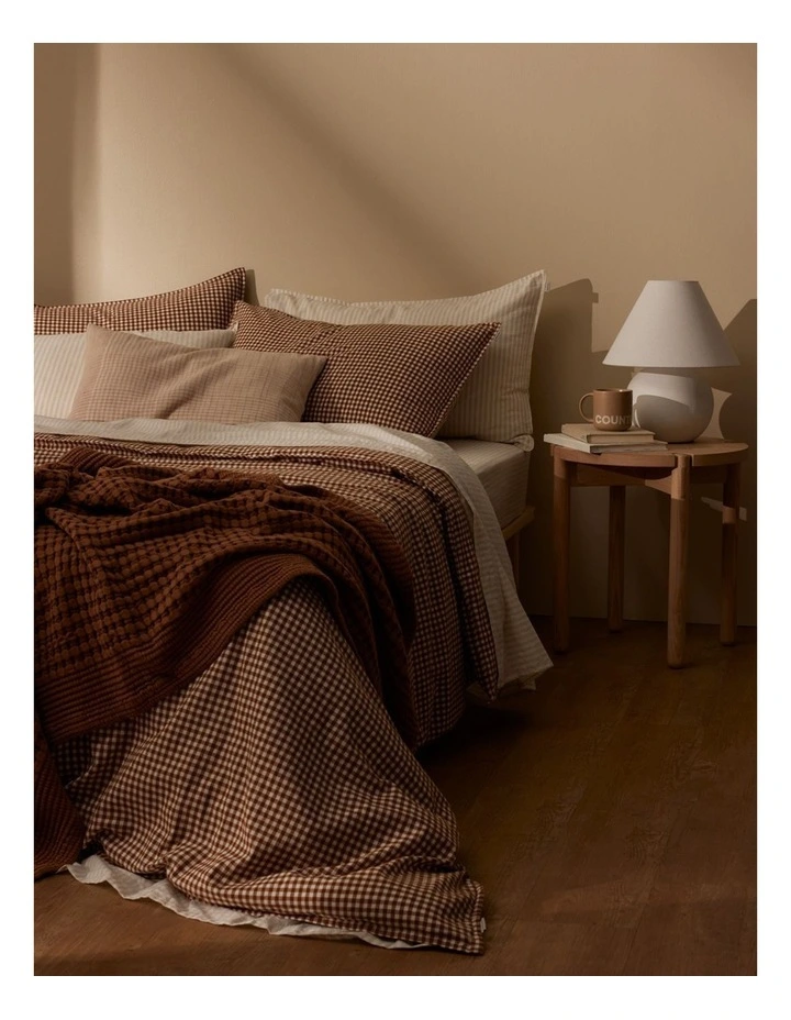 Noni Gingham Queen Quilt Cover in Pecan image 2