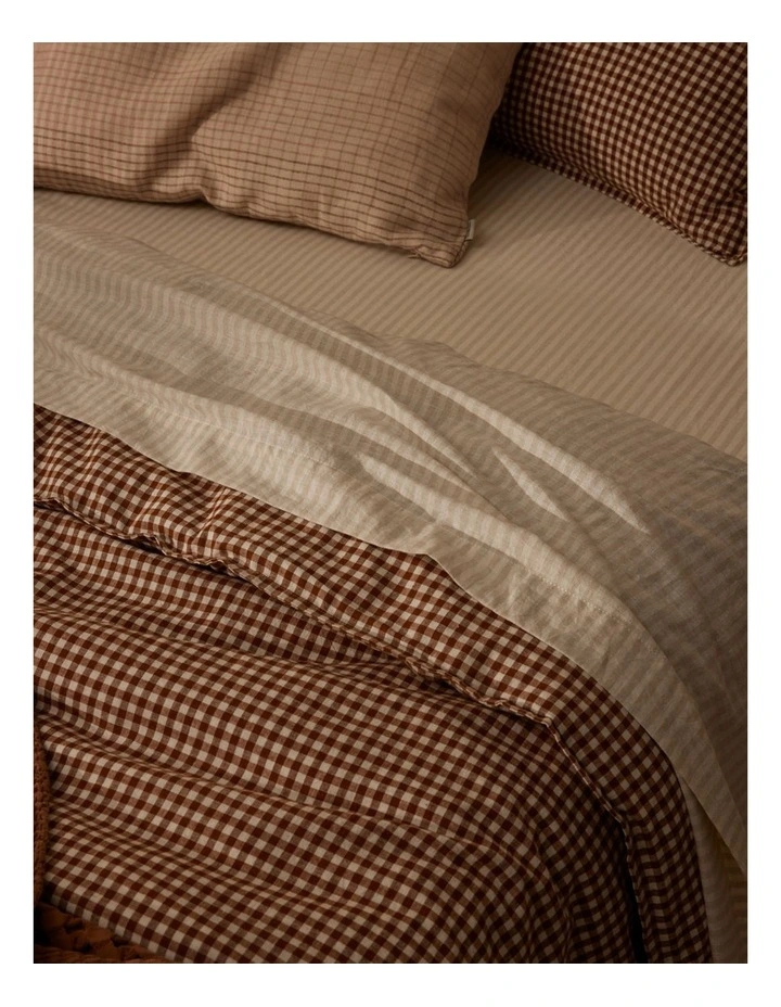 Noni Gingham Queen Quilt Cover in Pecan image 4