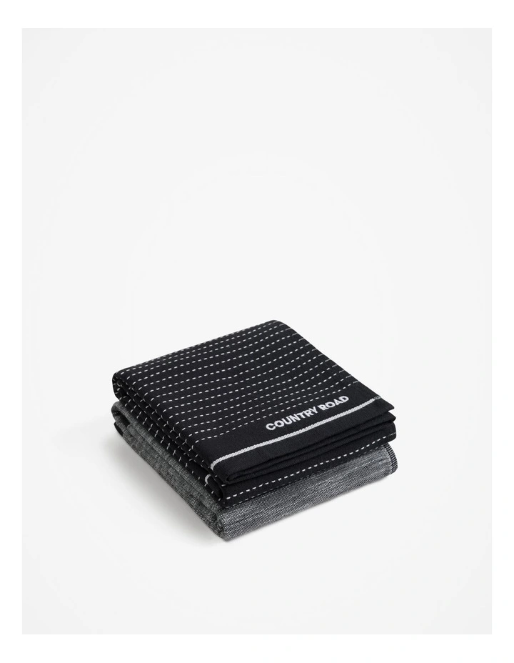 Issi Australian Cotton Tea Towel Pack Of 2 in Black image 1