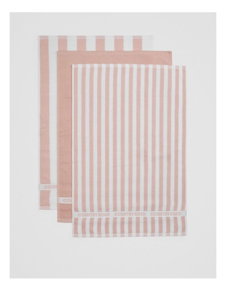 CR Stripe Australian Cotton Tea Towel Pack of 3 in Rose image 3