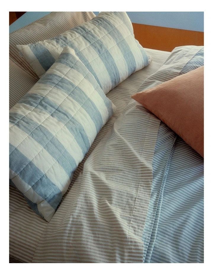 Brae Australian Cotton Stripe King Single Quilt Cover in Mineral Blue image 2
