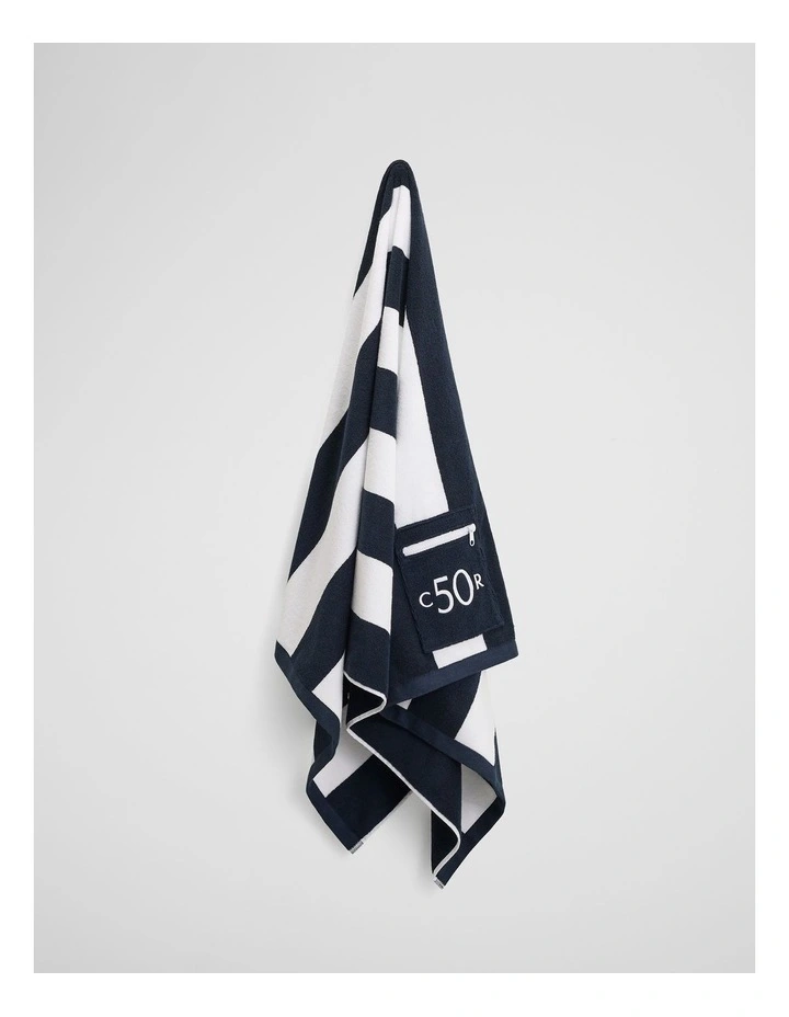 Australian Cotton CR 50 Pocket Beach Towel in Navy image 3