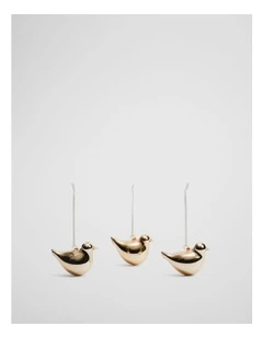 Metallic Bird Decoration Set Of 3 in Gold