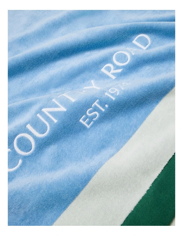 Verified Australian Cotton Cr Est. 1974 Border Beach Towel in Arctic Blue image 3