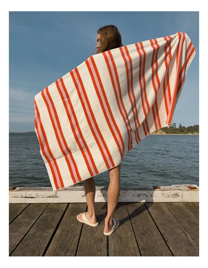 Verified Australian Cotton Stripe Bag-to-towel in Tangerine image 2