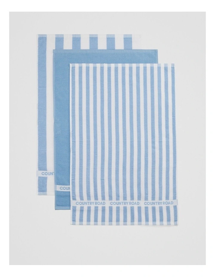 Cr Stripe Australian Cotton Tea Towel Pack Of 3 in Arctic Blue image 3