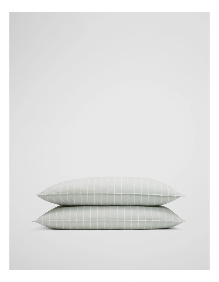 Brae Australian Cotton Stripe Standard Pillowcase Pair in Jade image 1