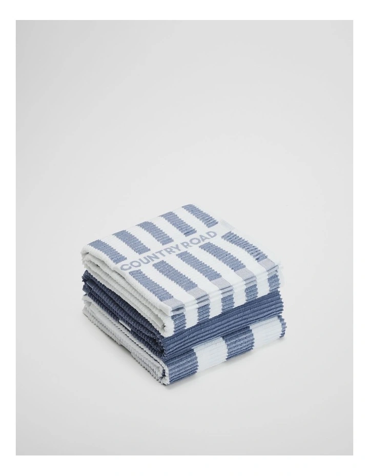 CR Stripe Australian Cotton Tea Towel Pack of 3 in Deep Lake image 1