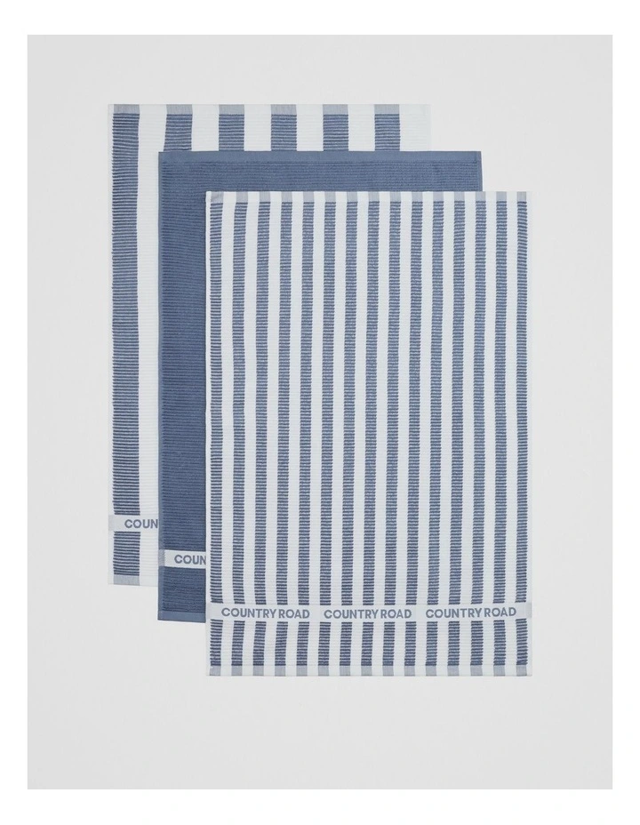 CR Stripe Australian Cotton Tea Towel Pack of 3 in Deep Lake image 3