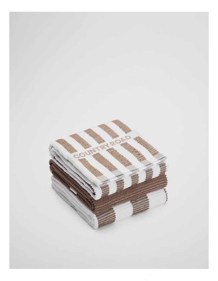 Stripe Verified Australian Cotton Tea Towel Pack Of 3 in Nutmeg image 1