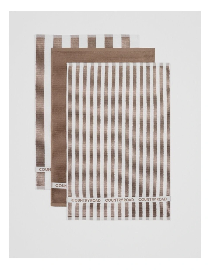 Stripe Verified Australian Cotton Tea Towel Pack Of 3 in Nutmeg image 3
