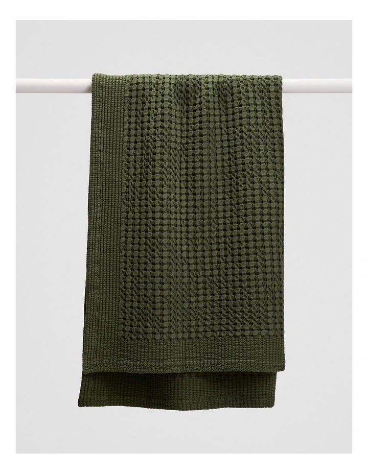 Eden Waffle Throw in Dark Olive image 1