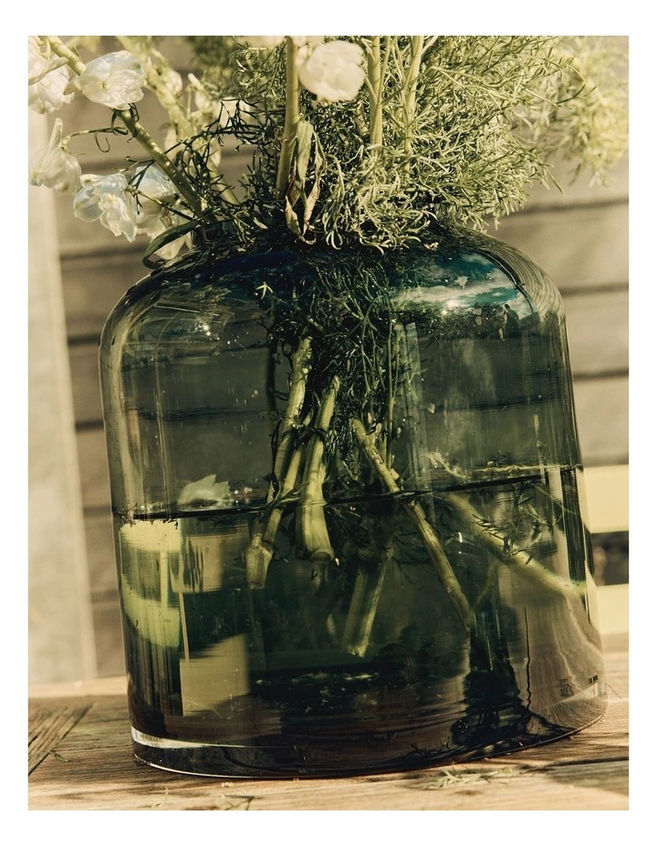 Dom Medium Glass Vase in Dark Olive image 2
