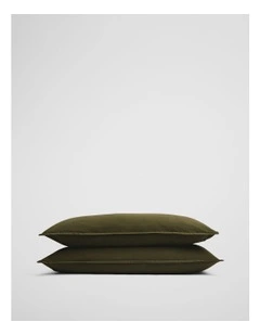 Brae Australian Cotton Pillowcase Pair in Dark Olive