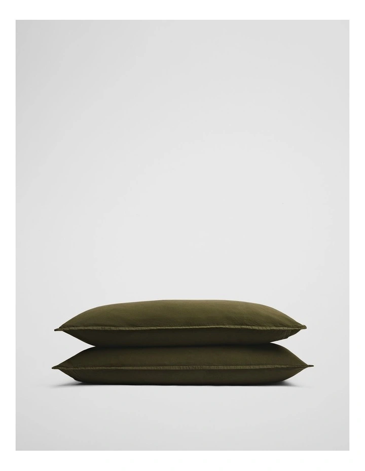 Brae Australian Cotton Pillowcase Pair in Dark Olive image 1