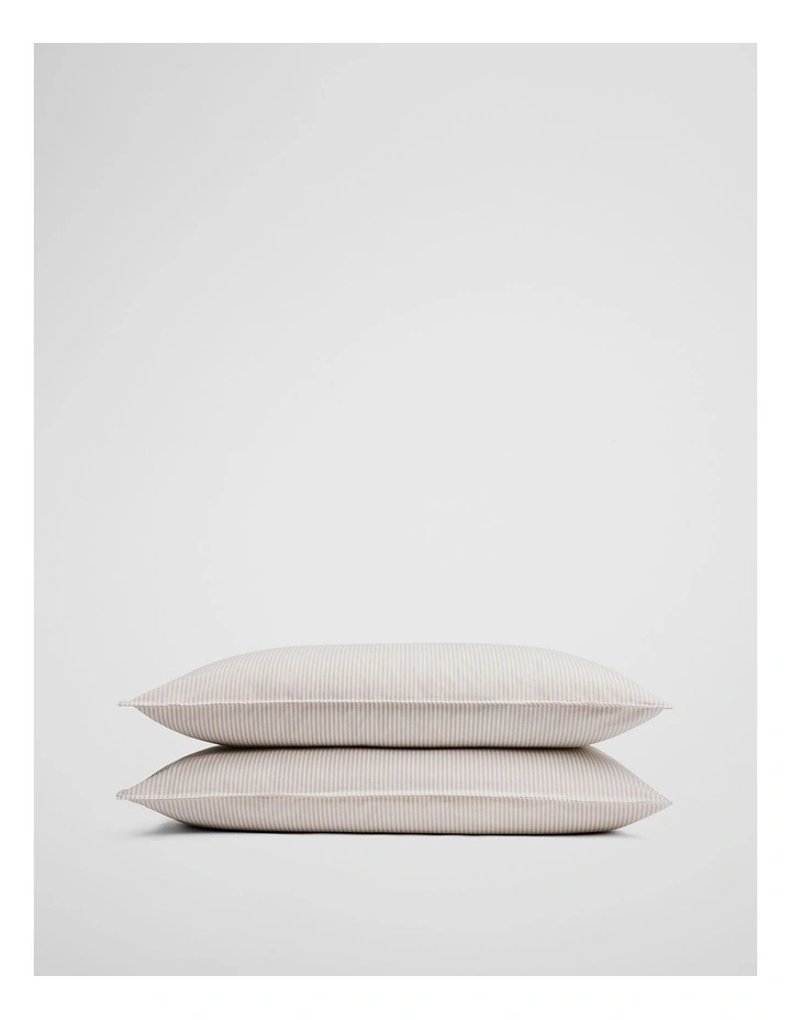 Brae Australian Cotton Stripe Standard Pillowcase Pair in Beige image 1