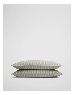 Brae Australian Cotton Stripe Standard Pillowcase Pair in Dark Olive