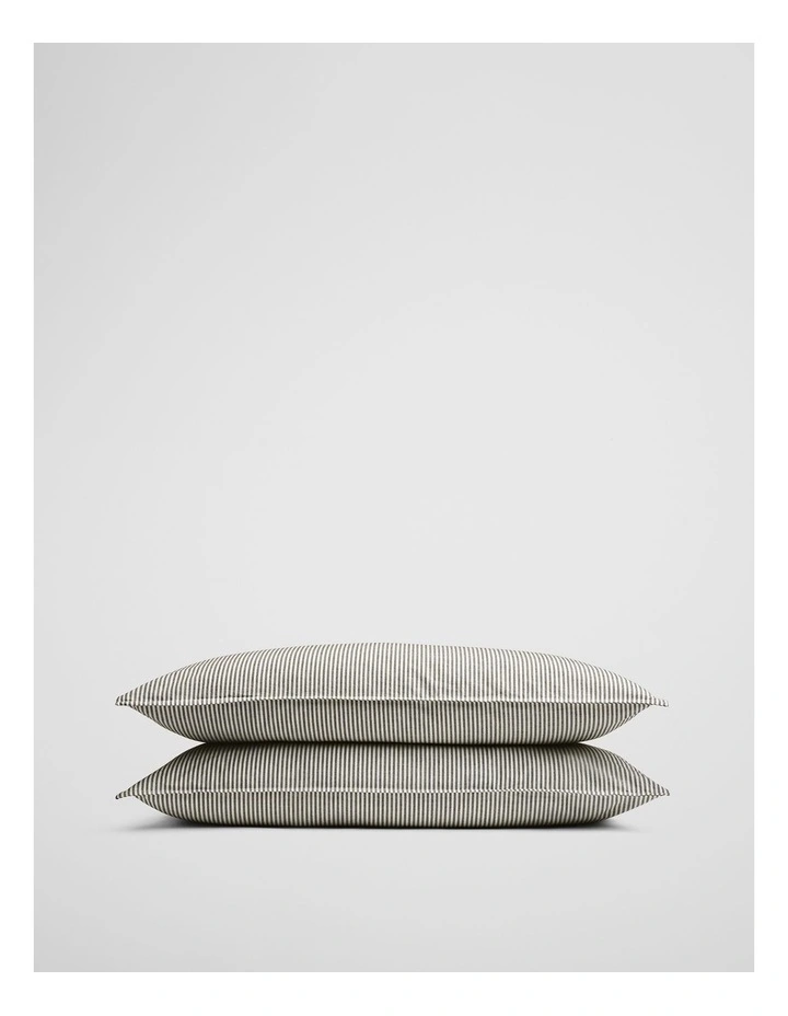 Brae Australian Cotton Stripe Standard Pillowcase Pair in Dark Olive image 1