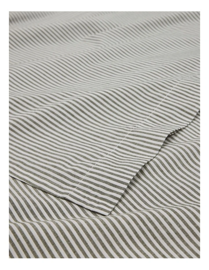 Brae Australian Cotton Stripe King Flat Sheet in Dark Olive image 2