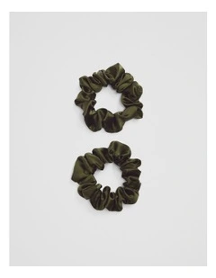 Silk Scrunchie Pack Of 2 in Dark Olive