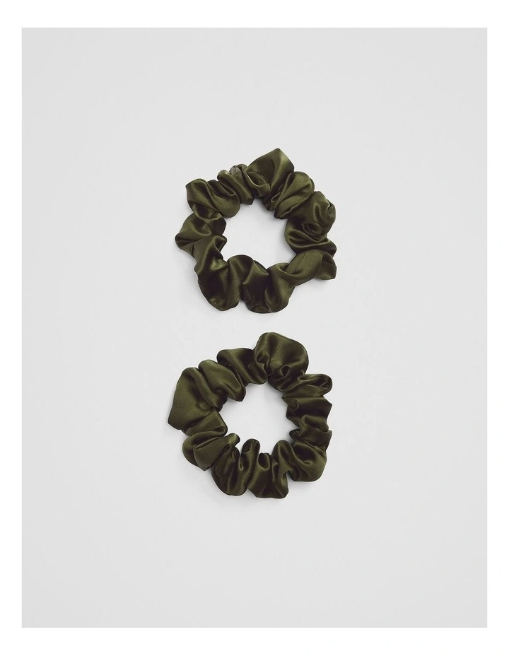 Silk Scrunchie Pack Of 2 in Dark Olive image 1
