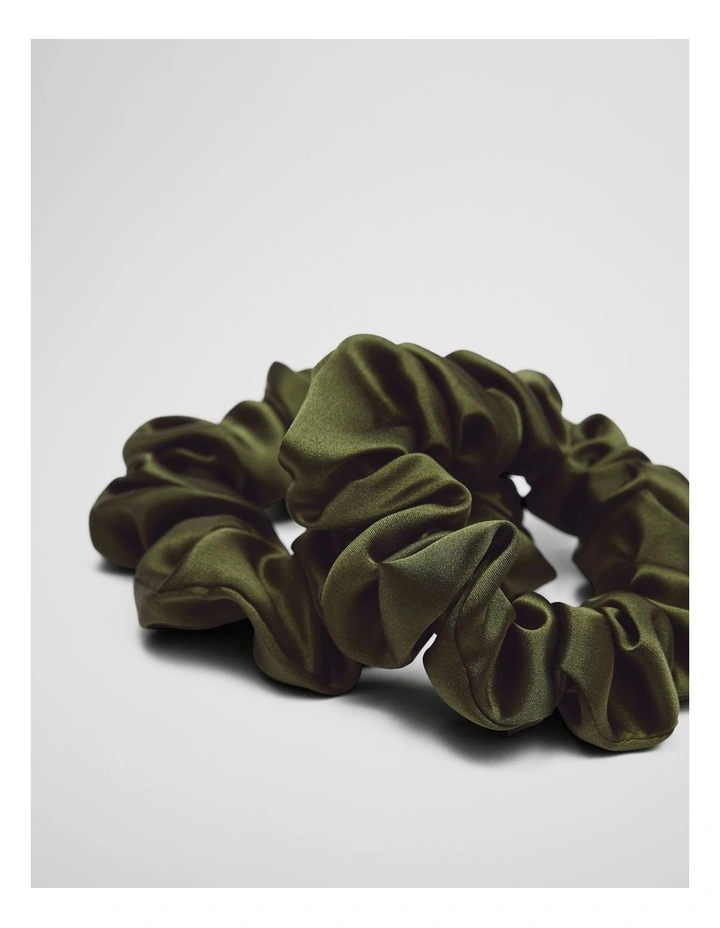 Silk Scrunchie Pack Of 2 in Dark Olive image 2