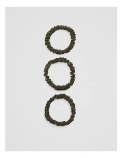 Small Silk Scrunchie Pack Of 3 in Dark Olive