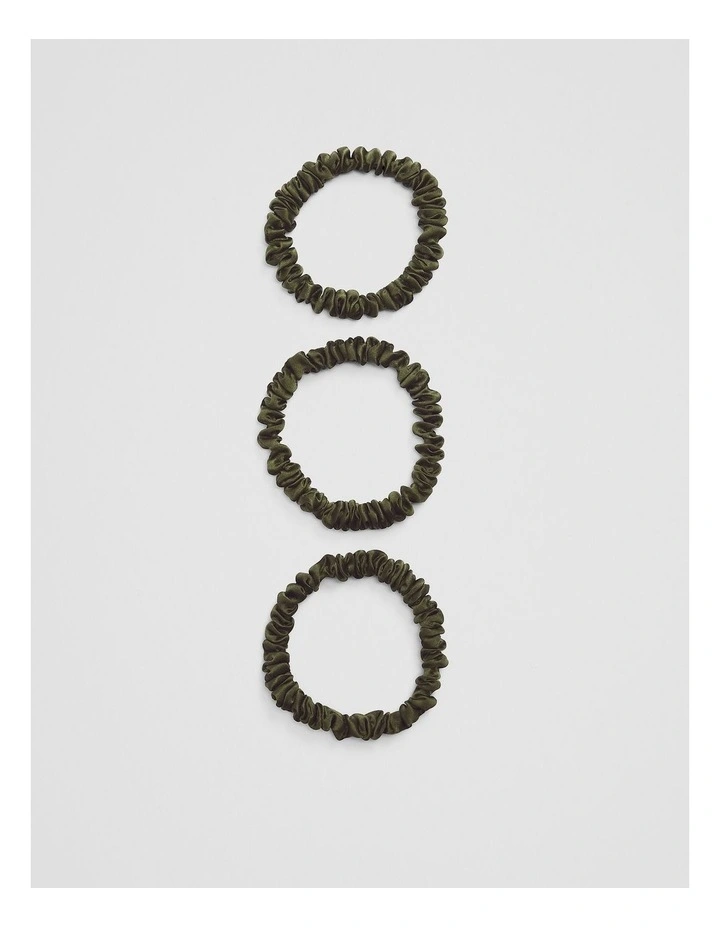 Small Silk Scrunchie Pack Of 3 in Dark Olive image 1