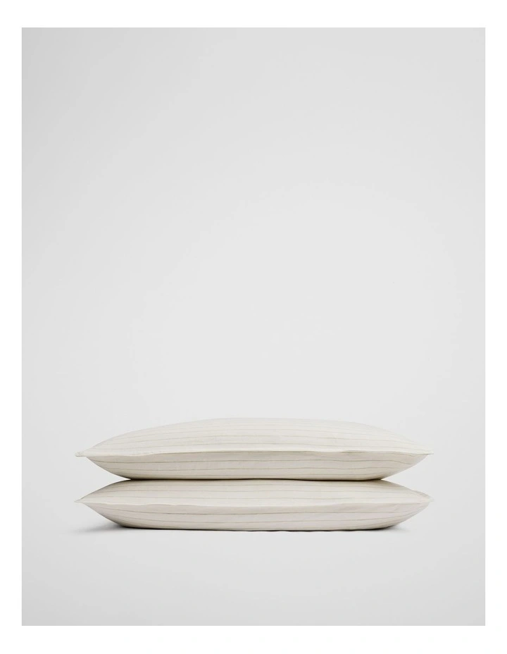 Skye Organically Grown Linen Standard Pillowcase Pair in Leek Green Stripe image 1