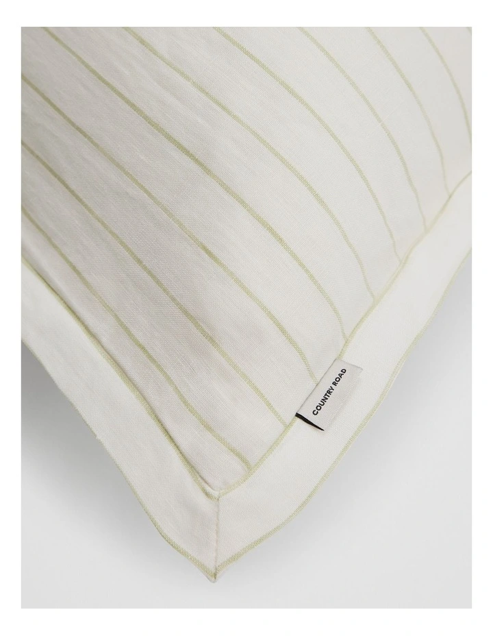 Skye Organically Grown Linen European Pillowcase in Leek Green Stripe image 2